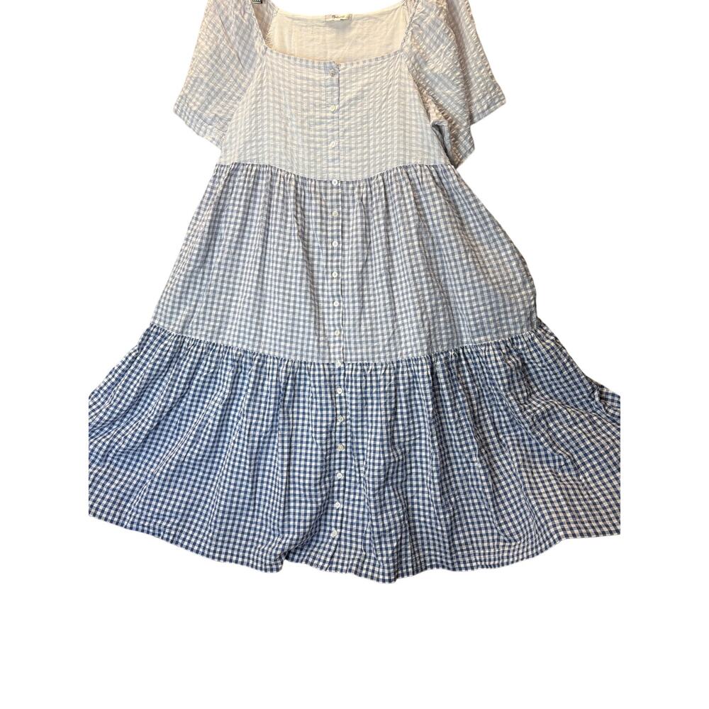 Madewell Patchwork Gingham Button Front Tiered Mi… - image 4